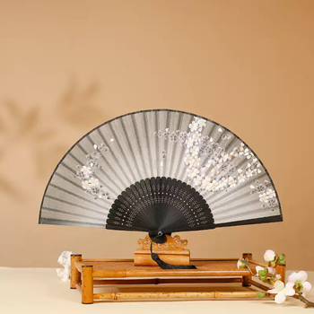Yusen yijishan fan 6-inch silk ladies fan chinese style folding fan lacquer edge women's fan overseas gift fan hangzhou silk fan 6-inch silk jade window brocade cherry gray daily use fan