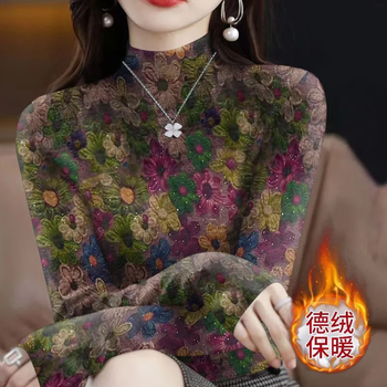 Yiliyi upgraded warm german velvet bottoming shirt 2025 autumn and winter new long-sleeved fashion t-shirt large size loose warm top purple huahua xl 100-120 catties