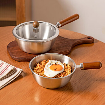 Modern housewife 304 stainless steel instant noodle bowl with lid, household small soup pot for one person with handle, snail noodle bowl 304 stainless steel instant noodle bowl-17cm (with lid)