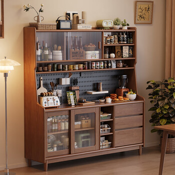 Huixun nordic sideboard solid wood tea cabinet home restaurant integrated wall high cabinet living room simple cupboard storage wine cabinet fas grade rubber wood without veneer black walnut color # 120cm*40cm*173cm