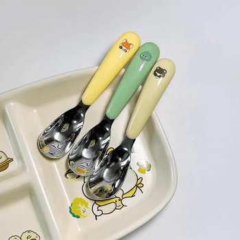High quality children's spoon infant 316l stainless steel ingot spoon baby baby food grade cutlery box 1 random (single spoon)