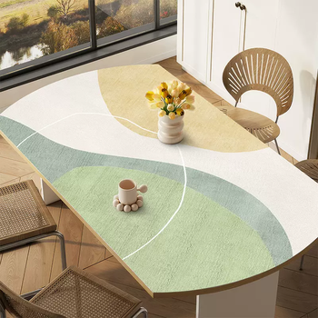 Yusenyi cream style table mat oval waterproof and oil-proof no-wash anti-scalding table mat pvc coffee table tablecloth folding dyed fresh green 90cmx150cm curved table top