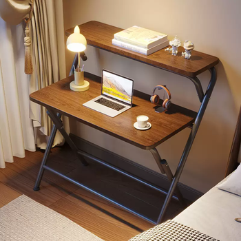 Yusenyi installation-free folding table small apartment computer desk desk bookshelf integrated table simple study table student desk (desk and chair set) light walnut 80x50-1 back chair