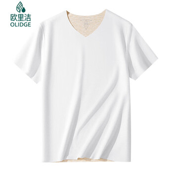 Olidge wool mulberry silk velvet warm seamless short-sleeved underwear men's winter v-neck inner wear bottoming shirt autumn clothes men's fashion white l (120-135 pounds)