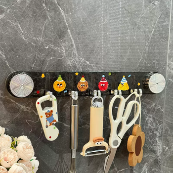 Yusenyi creative no-punch kitchen hook rack hanging rod suction cup spatula storage rack shovel spoon hanging rack storage artifact transparent gray straight hook 40cm-villain sticker