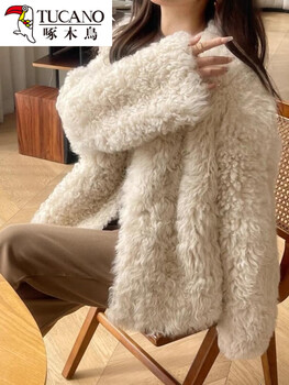 Woodpecker v-neck white sherpa coat for women in autumn and winter, rich girl's outfit, small fragrant style fur one-piece coat, off-white s 80_110