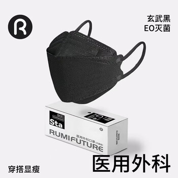 Runmi biotech fish mouth willow leaf type medical surgical mask three-layer sterilization adult black black 30 pieces/box