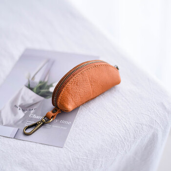 Shijanu genuine leather key bag for women, mini, compact, simple and versatile cowhide coin purse, pendant storage bag, men's car key cover, earthy yellow (no activities throughout the year)