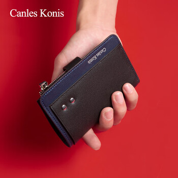 Clearance genuine leather key bag for men and women, exquisite key bag and card holder 2-in-1 trendy, black with blue, first-layer cowhide *10 for fakes* anti-