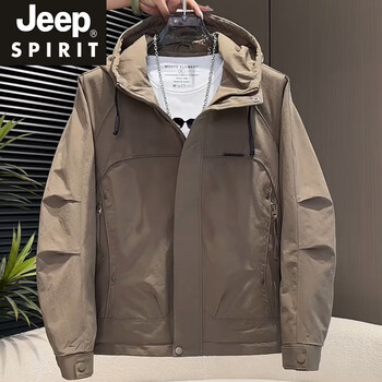 Jeep spirit two-cotton jacket men's 2025 autumn and winter trendy men's hooded jacket quilted workwear cotton jacket loose khaki xl recommended 125-140 pounds