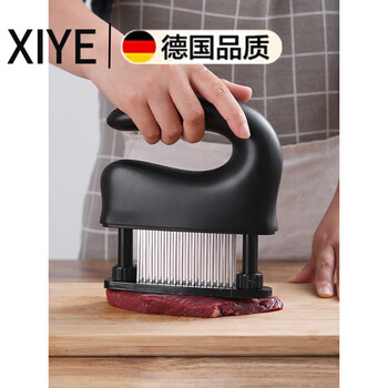 Xiye german quality meat loafer 48-pin meat cutter, tendons and holes, delicious household pork steak meat hammer, stainless steel meat cutter, black (comes with 1 brush)