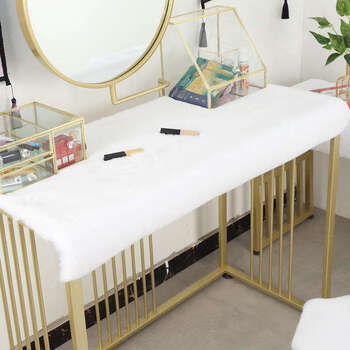 Yusenyi nordic imitation rabbit fur table mat washable plush table mat 40x50cm rectangular short hair tablecloth latent powder white (2cm short hair) 40cm diameter round