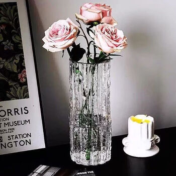 Meikejie flower arrangement glass glacier flower vase transparent light luxury water nourishing wealth bamboo vase living room desktop decoration ornaments transparent light luxury medium 20cm tall rattan striped vase + shockproof foam box