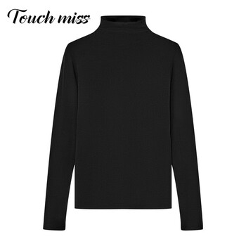 Touchmiss 2025 new women's clothing super elastic non-deformable half turtleneck long-sleeved bottoming shirt in autumn and winter can be worn outside and inside with t-shirt black l