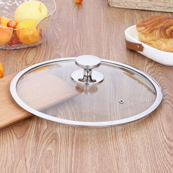 Zwilling german quality tempered glass pot lid, wok lid, thickened 28cm, 30cm, 32cm household frying pan, stew pot, transparent, wide edge, tempered 24cm anti-scalding round button