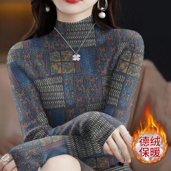 Luo dada half-high collar double-sided german velvet thickened bottoming shirt for women in autumn and winter new fashion slim-fitting inner shirt top ethnic royal blue xl recommended 110-120 pounds