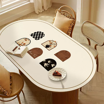 Yusenyi wabi-sabi style oval dining table mat waterproof, oil-proof, anti-scalding, no-wash tablecloth, curved table, dining table cloth, coffee table, flower rocking swallow dancing oval, default hair oval 60cmx100cm, high quality leather