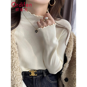 Ordifen half turtleneck fungus hem bottoming shirt women's knitted sweater fashionable inner slim top autumn and winter long-sleeved versatile outer wear