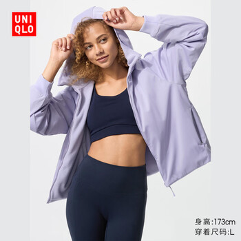 Uniqlo women's double-sided windproof polar fleece zipper hooded jacket outdoor waterproof winter new style 479697 479697/71 light blue purple l