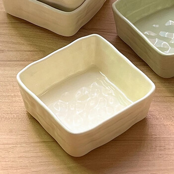 Yong huan's super-good-looking 4-inch household ceramic dipping dish, hot pot seasoning dish, soy sauce dish, condiment snack dish, milky white-stone pattern square dish, 2 pieces