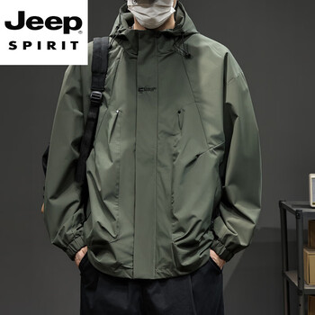 Jeep spirit outdoor boys cool and handsome jacket 2025 spring and autumn american casual three-proof mountaineering jacket work jacket dark green s