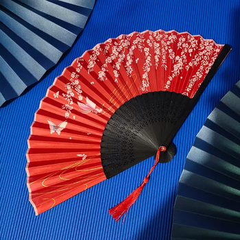 Yusen recalls the ancient style mini fan hanfu portable folding fan chinese cheongsam dance performance folding fan gift fan custom-made 6-inch butterfly playing in water red and black bones
