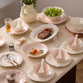 Glohh light luxury shell ceramic bowl set home high-looking bowl tableware set moving to a new home wedding bowl mixed color 10-piece set for two