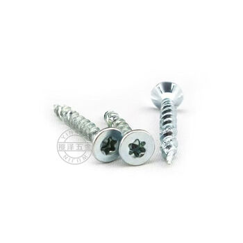 Meigu tcc double countersunk head knurled quick-tapping wood screws tp plum blossom groove self-tapping hardwood anti-cracking woodworking screws blue and white zinc 4*25 500 capsules/box