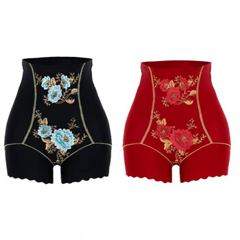Kledboy luxury embroidered high waist abdominal control pants underwear women's shaping body shaping body pants black + red l 100-115 jin