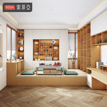 Sophia tatami small apartment study tatami second bedroom tea room log style small living room bay window cabinet combination bed customization membership bonus consultation design gift package