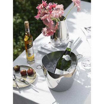 Yusenyi kiskim light luxury stainless steel champagne bucket red wine beer chilled high-value ice bucket ornaments model house ornaments style 2