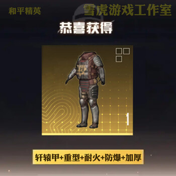 Peace elite subway escape equipment snow falcon surnan undertide xuanyuan armor mo shoutou little golden man xuanyuan aug xuanyuan armor + heavy duty + fire resistant + explosion proof + thickening