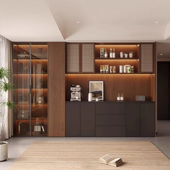 Pupan customized sideboard against the wall integrated storage cabinet living room tea cabinet multi-functional rattan wine cabinet antique style storage cabinet length 320*top width 32/bottom width 40*height 220cm