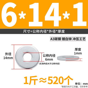 Mo peng screw washer m4-m30 iron galvanized flat washer metal extra large round thickening m6m8m10m12 6*14*1 (about 520 pieces per pound)