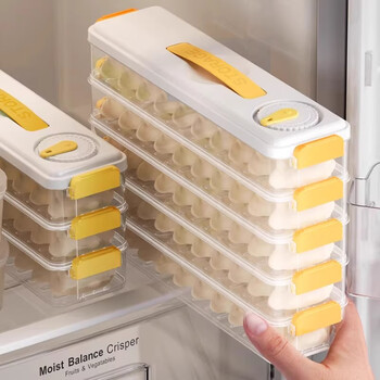 Shouli dumpling freezing box home kitchen refrigerator storage box organizing wonton box space-saving fresh-keeping quick freezing special freezing box yellow - 1 layer can be stacked 1 layer