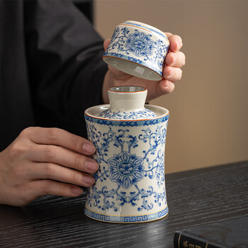 Heart-warming wine pot household hot wine pot ceramic old-fashioned warm wine set white wine yellow wine sake wine warmer set flowery vegetation ash warm sun wine warmer set (one pot and one cup)