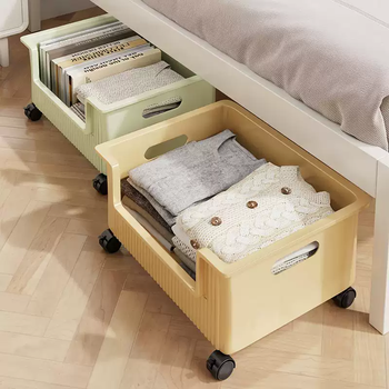Yusenyi under-bed storage box with pulleys, drawer-type removable storage box, clothes storage artifact, under-bed storage box, fresh green-lemon yellow 2-pack (with pulleys)