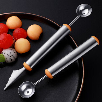 Riheshengtang fruit ball scooper fruit scooper 304 stainless steel watermelon scooper fruit meat remover platter tool creative double-head ball digger