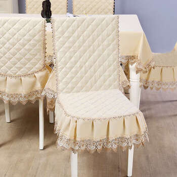 Yusenyi round table tablecloth 2025 chair cover round tablecloth chinese style dining chair cover home wedding red denzi cover one-piece color cotton and linen beige 6 chair covers + 180cm round tablecloth