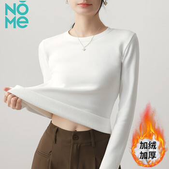 Nome german velvet thickened round neck bottoming shirt for women, new winter slim and warm shoulder long-sleeved top, off-white m