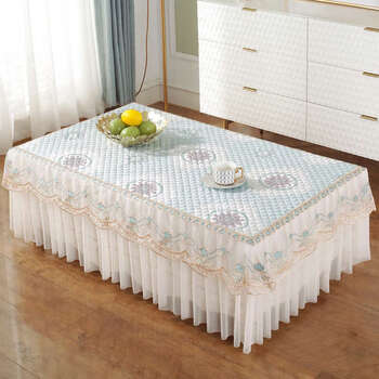 Yusenyi anti-slip several sets of covers living room tablecloth dining table mat rectangular tv cabinet cover bedside table cover waterproof and oil-proof xiangyanghuakai-light green (gauze edge coffee table cover) suitable for table width 50x length 100cm, height 40