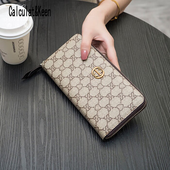 Calculat&keenck wallet women's european and american fashion wallet women's long large capacity multifunctional wallet multiple card slots clutch bag wallet trendy apricot goddess' day gift ghostwriting greeting card
