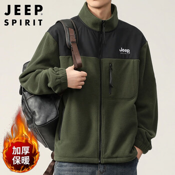 Jeep spirit jeep jacket men's autumn and winter sweatshirt men's polar fleece casual cardigan fleece clothes military green 3xl