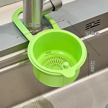 Yusenyi hangable sink drain basket household kitchen sink separates food residue filter basket fruit cleaning water filter basket sink hanging basket 1 green (press the bottom cover without dirtying your hands)