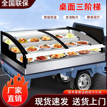 Frozen three-layer stepped refrigerated fresh-keeping display cabinet mobile stall tricycle fried skewers barbecue skewers a la carte braised dishes 1.2 meters ice counter type integrated refrigerator small 1.2 length * 0.92 width * 0.66 height / meter (refrigerated model