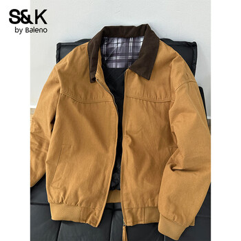 Baleno s&k series jacket men's high-end trendy brand top spring and autumn american washed detroit work jacket men's dark khaki regular l