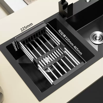 Yusenyi vegetable sink drain basket fruit shopping basket retractable stainless steel bowl tableware kitchen sink drain rack household black retractable basket