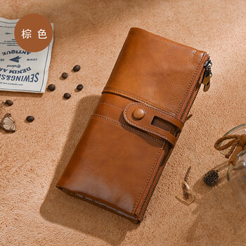 Sefulun (seefulun) pure cowhide 14 card slot folding long wallet unisex genuine leather banknote holder anti-degaussing portable wallet card holder brown - cowhide inside and outside anti-degaussing anti-theft brush