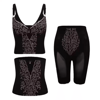 Duyini body manager shapewear split set shaping bodywear orthopedic mold black three-piece set (long bra + waist clip + shaping pants) 3xl 98 (130-145 catties)
