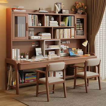 Yusenyi solid wood office desk student all desk table simple home bedroom double lifting bookshelf study table walnut color single table made of solid wood (ready stock quick delivery) 160x60x190cm
